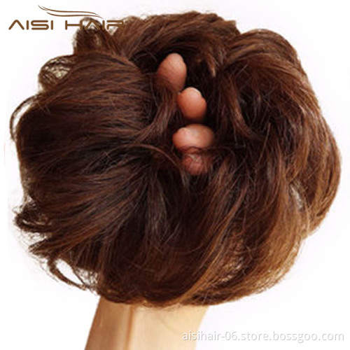 Aisi Hair Brazilian Human Hair Curly Brown Chignon Bun Elastic Rope Rubber Band Hairpiece Clip In Extension For Black Women